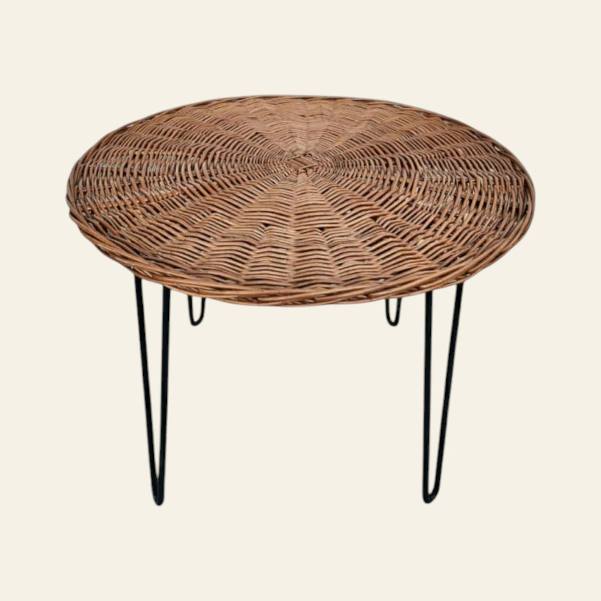 Round Rattan Table, Iron Legs
